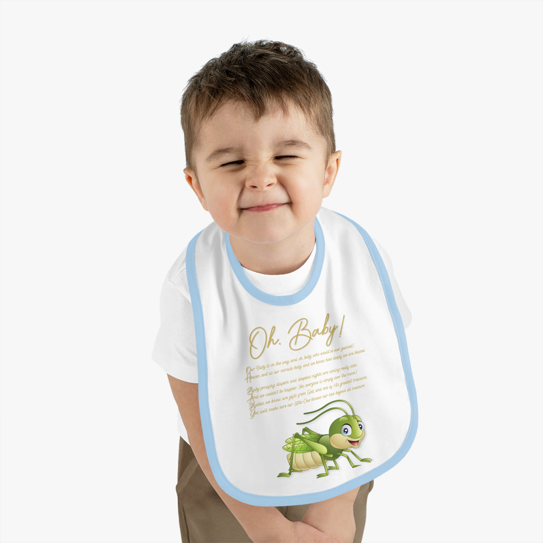 "Oh, Baby!" Acrostic Poem Contrast Trim Jersey Bib -Grasshopper