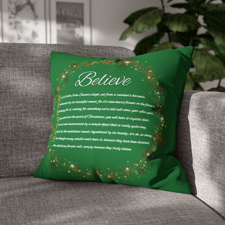 "Believe" Acrostic Poem Pillow Cover from "Learn, Lead, Believe" Collection - Green