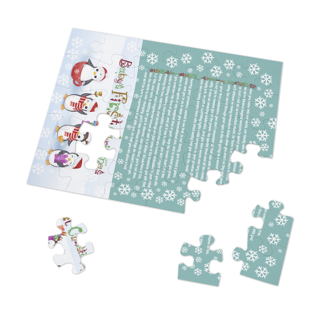 Baby's First Christmas Acrostic Poem Jigsaw Puzzle - Gingerbread - Penguins - Tin Box