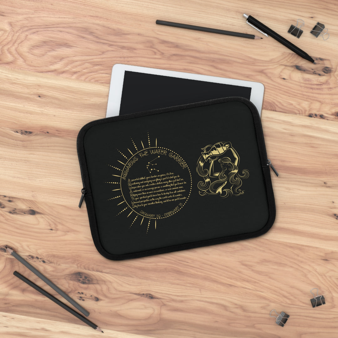 Aquarius Acrostic Poem Neoprene Laptop Sleeve - Solid Black Back