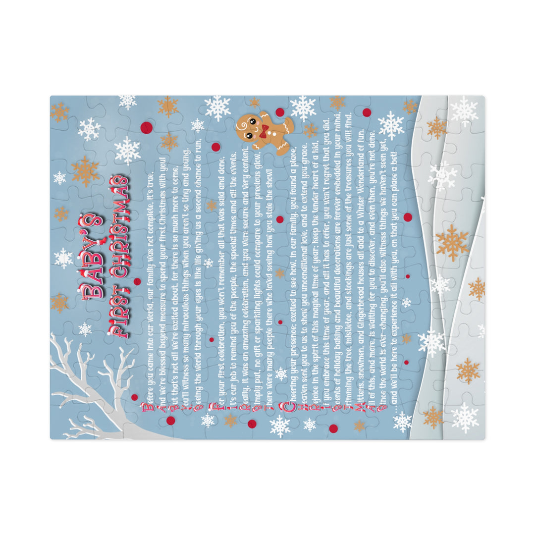 Baby's First Christmas Acrostic Poem Puzzle - Gingerbread - Blue - Tin Box
