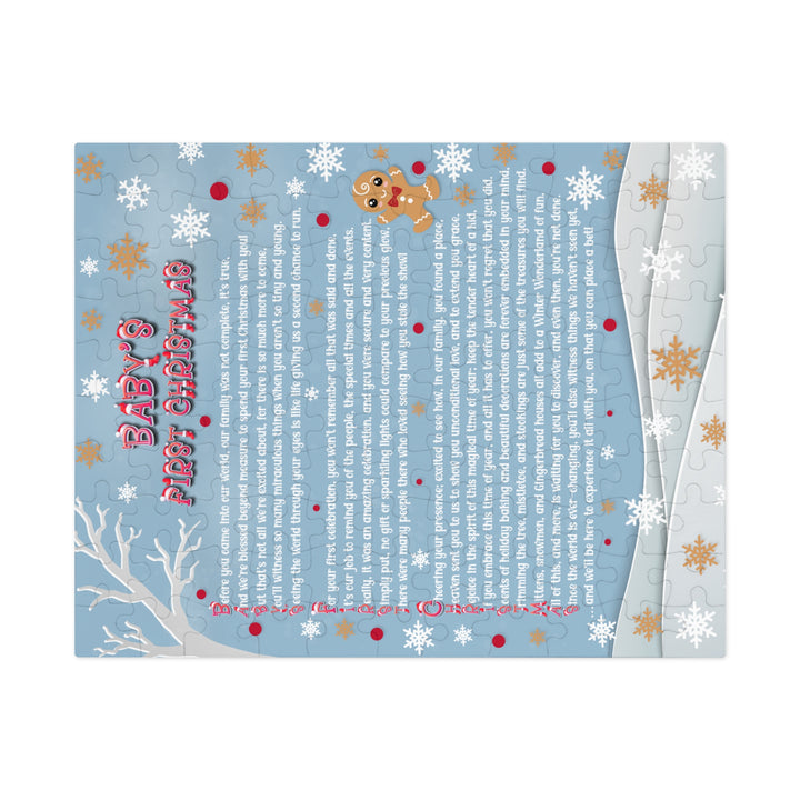 Baby's First Christmas Acrostic Poem Puzzle - Gingerbread - Blue - Tin Box