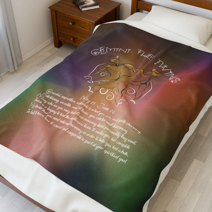 Gemini Acrostic Poem Velveteen Plush Blanket - Colored