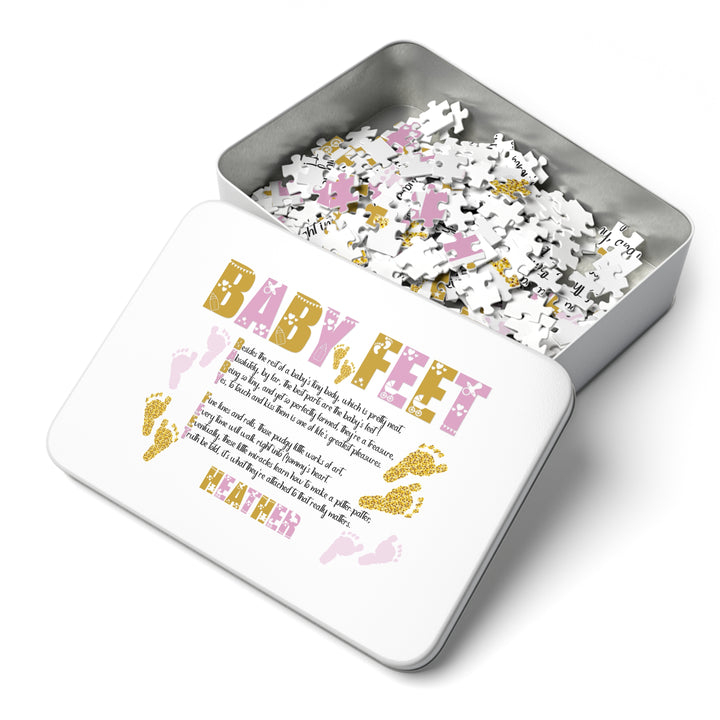 "Baby Feet" Acrostic Poem Jigsaw Puzzle - Pink and Gold - Personalized