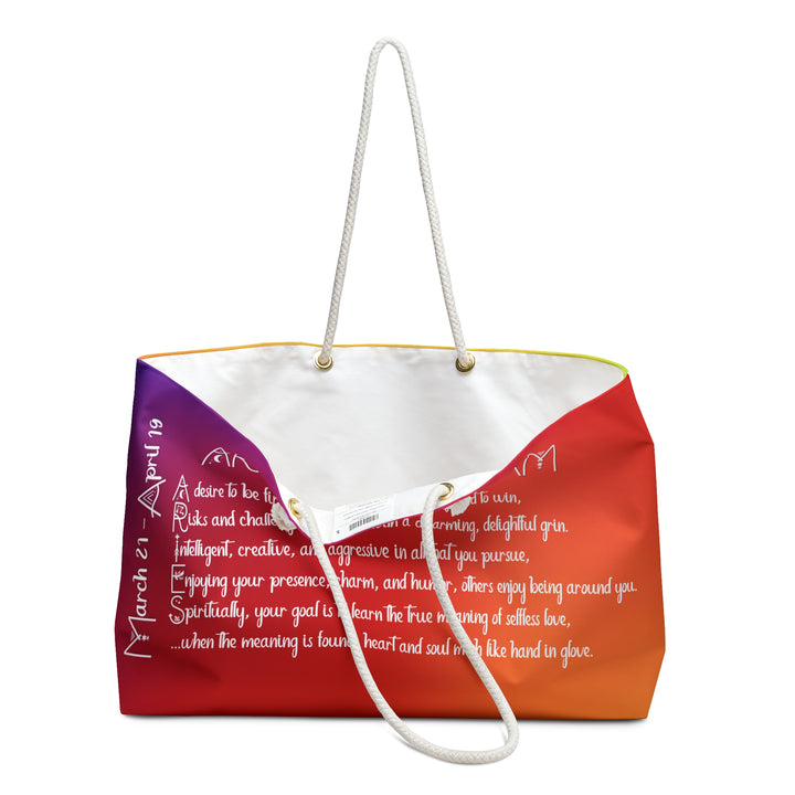 Weekender Bag with Acrostic Poem Spelling out "Aries"