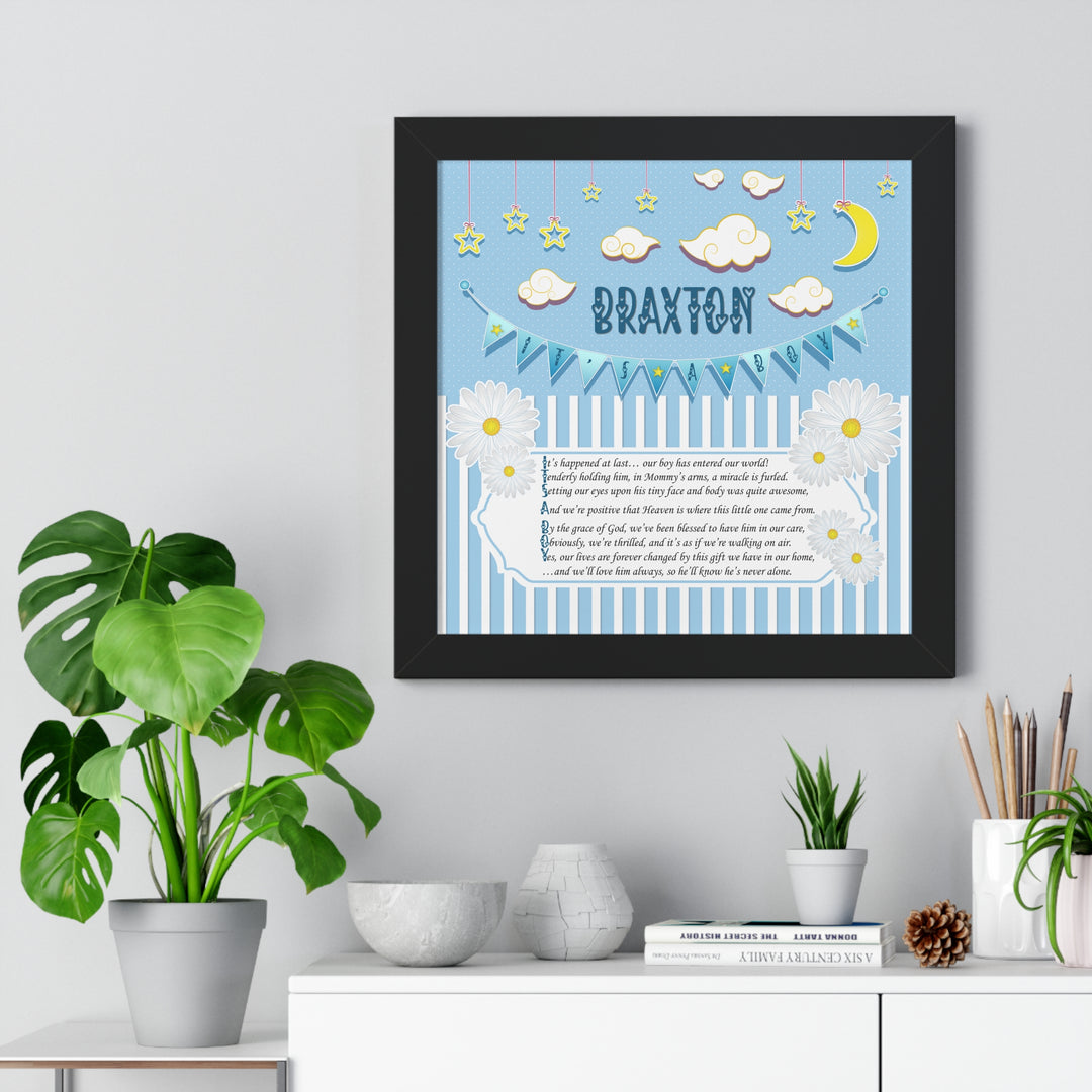 Baby Steps "It's a Boy" Framed Print Collection - Blue Stripes - Personalized