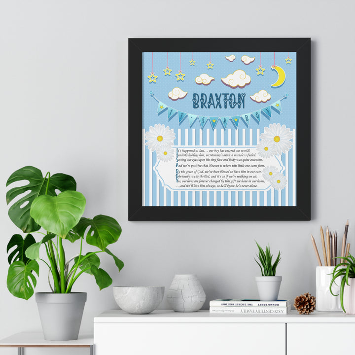 Baby Steps "It's a Boy" Framed Print Collection - Blue Stripes - Personalized