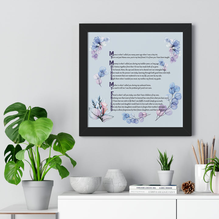 "My Mother, My Friend" Framed Acrostic Poem Print - Translucent Flower