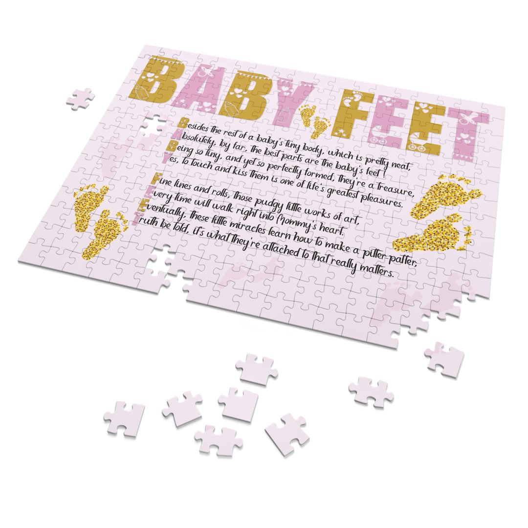 Baby Feet Acrostic Poem Puzzle - Pink and Gold - Tin Box - No Personalization