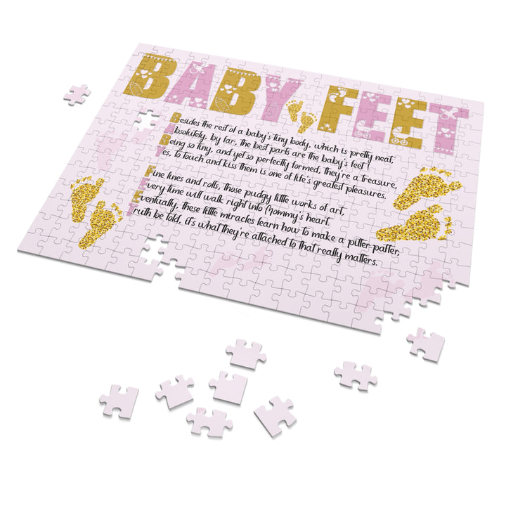 Baby Feet Acrostic Poem Puzzle - Pink and Gold - Tin Box - No Personalization