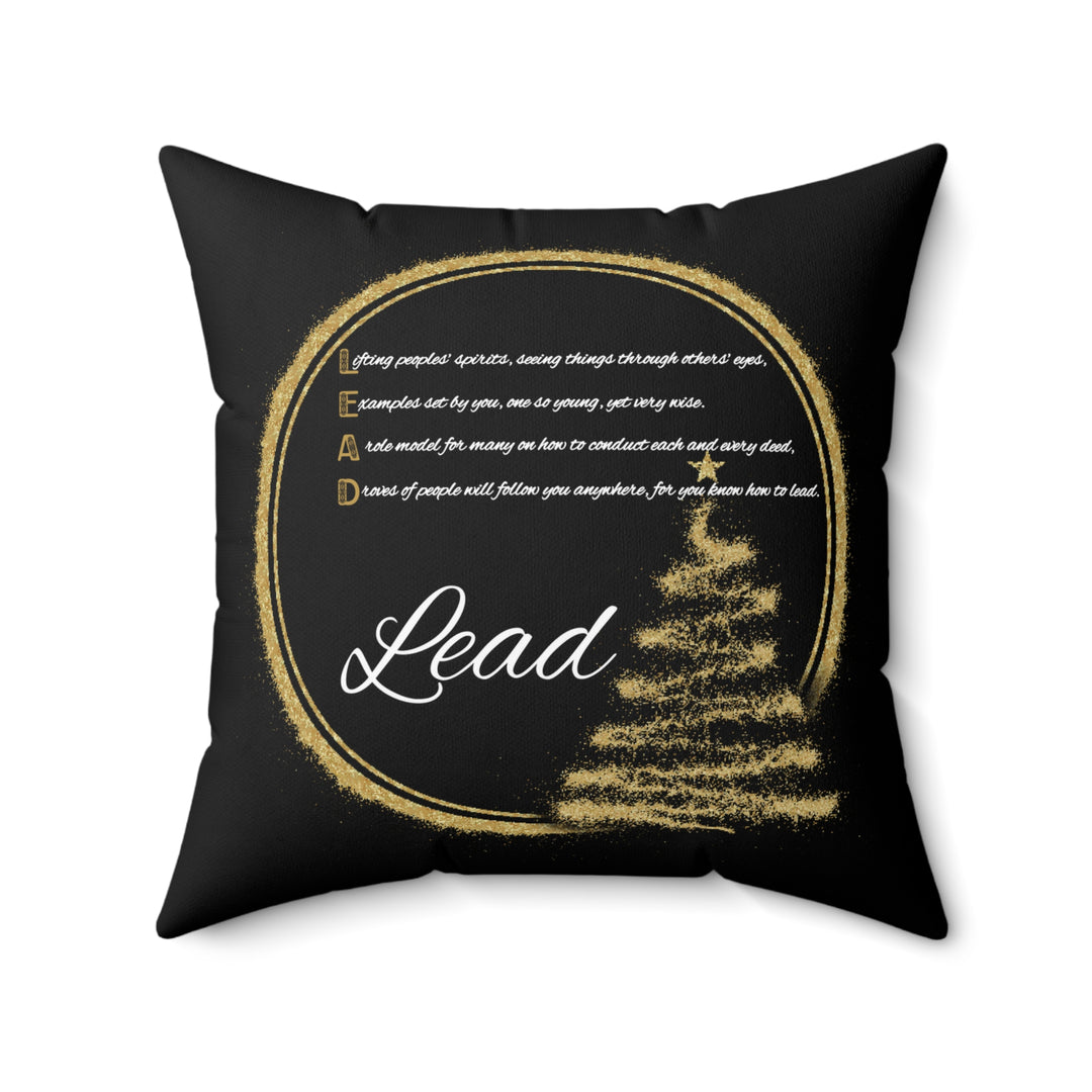 "Lead" Acrostic Poem Pillow from "Learn, Lead, Believe" Collection - Black