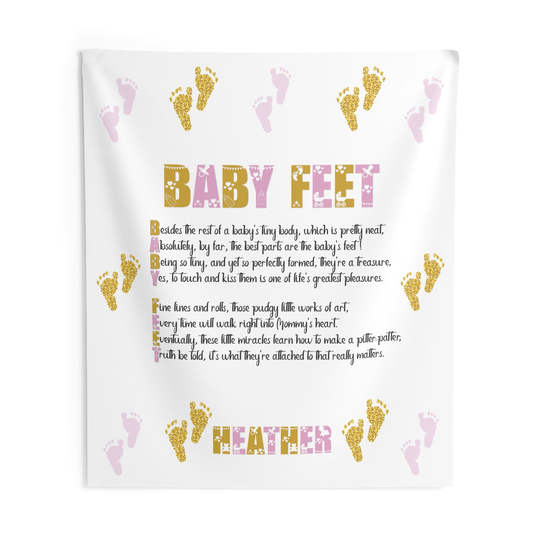 "Baby Feet" Acrostic Poem Baby Shower Backdrop - Pink and Gold - Personalized
