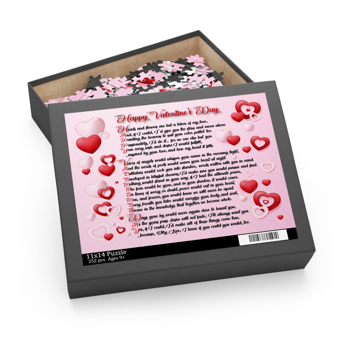Happy Valentine's Day Acrostic Poem Puzzle - Pink and Red Hearts