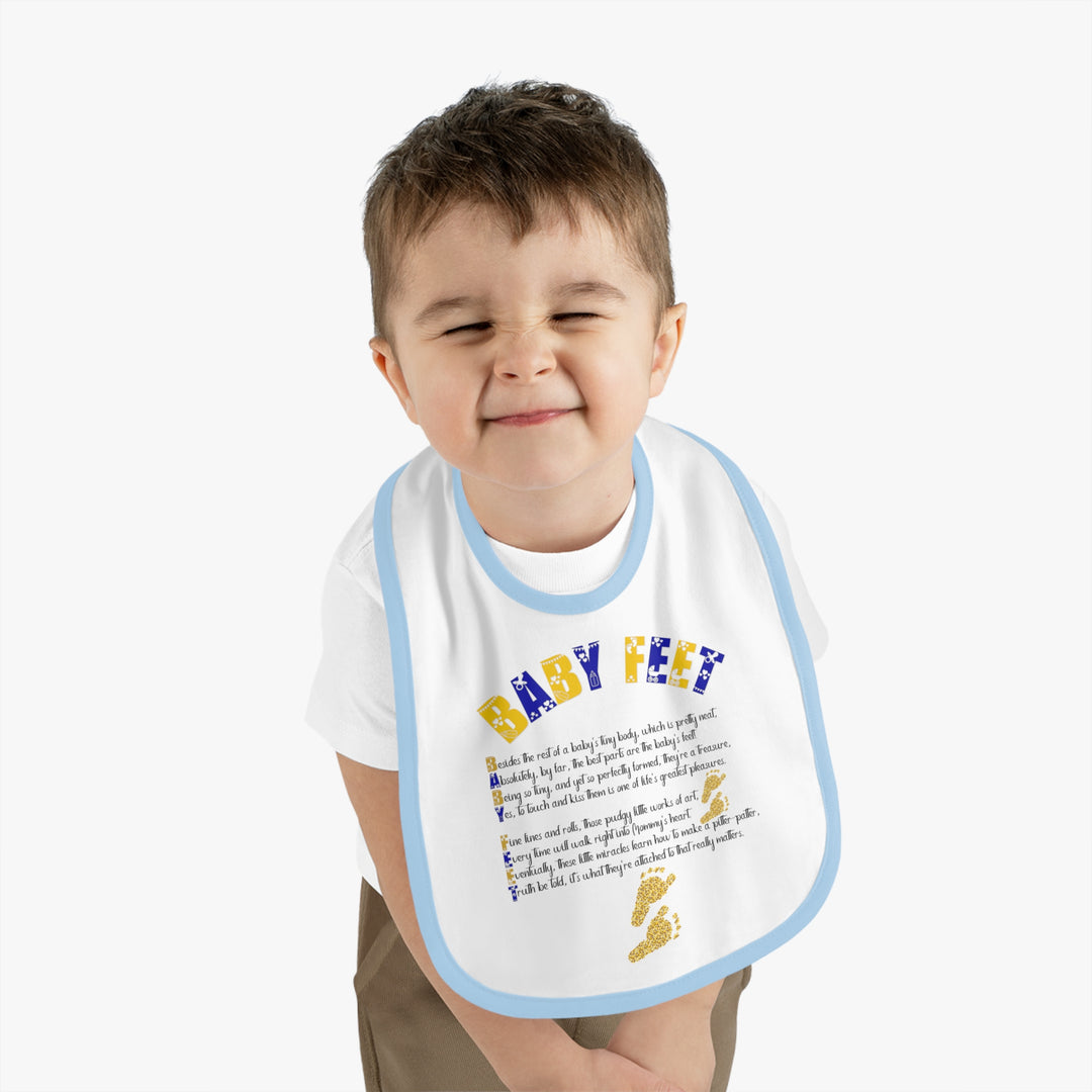 Baby Steps Acrostic Poem - Contrast Trim Jersey Bib - "Baby Feet" Gold Footprints