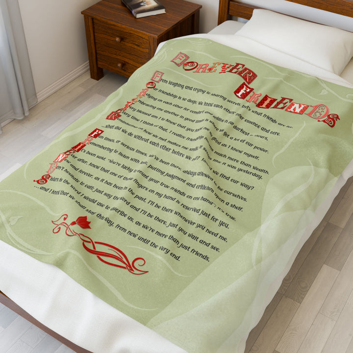 Forever Friends Acrostic Poem Velveteen Plush Blanket - Sage