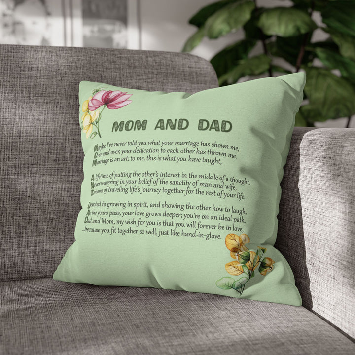 Mom and Dad Acrostic Poem Pillow Cover - Mint Color