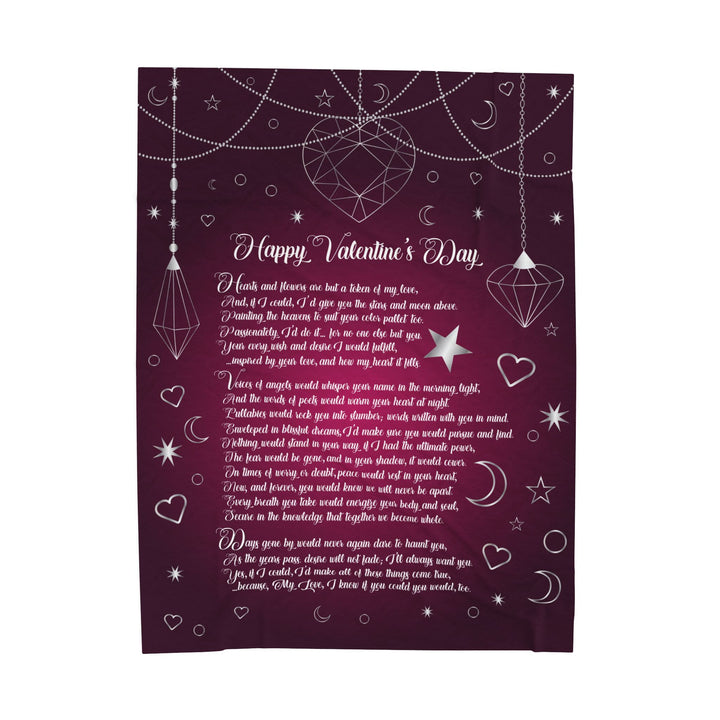 "Happy Valentine's Day" Acrostic Poem Velveteen Plush Blanket - Hearts-Stars