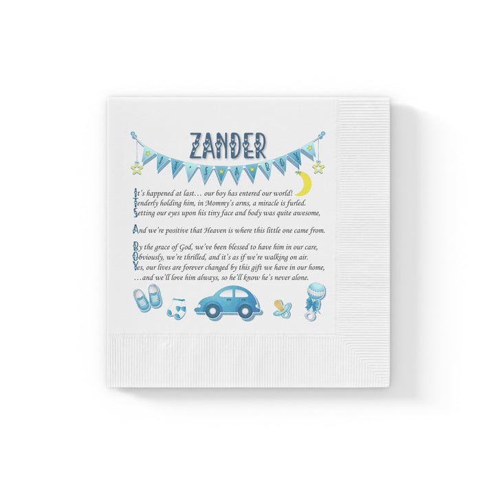 It's a Boy White Coined Napkins - Personalized