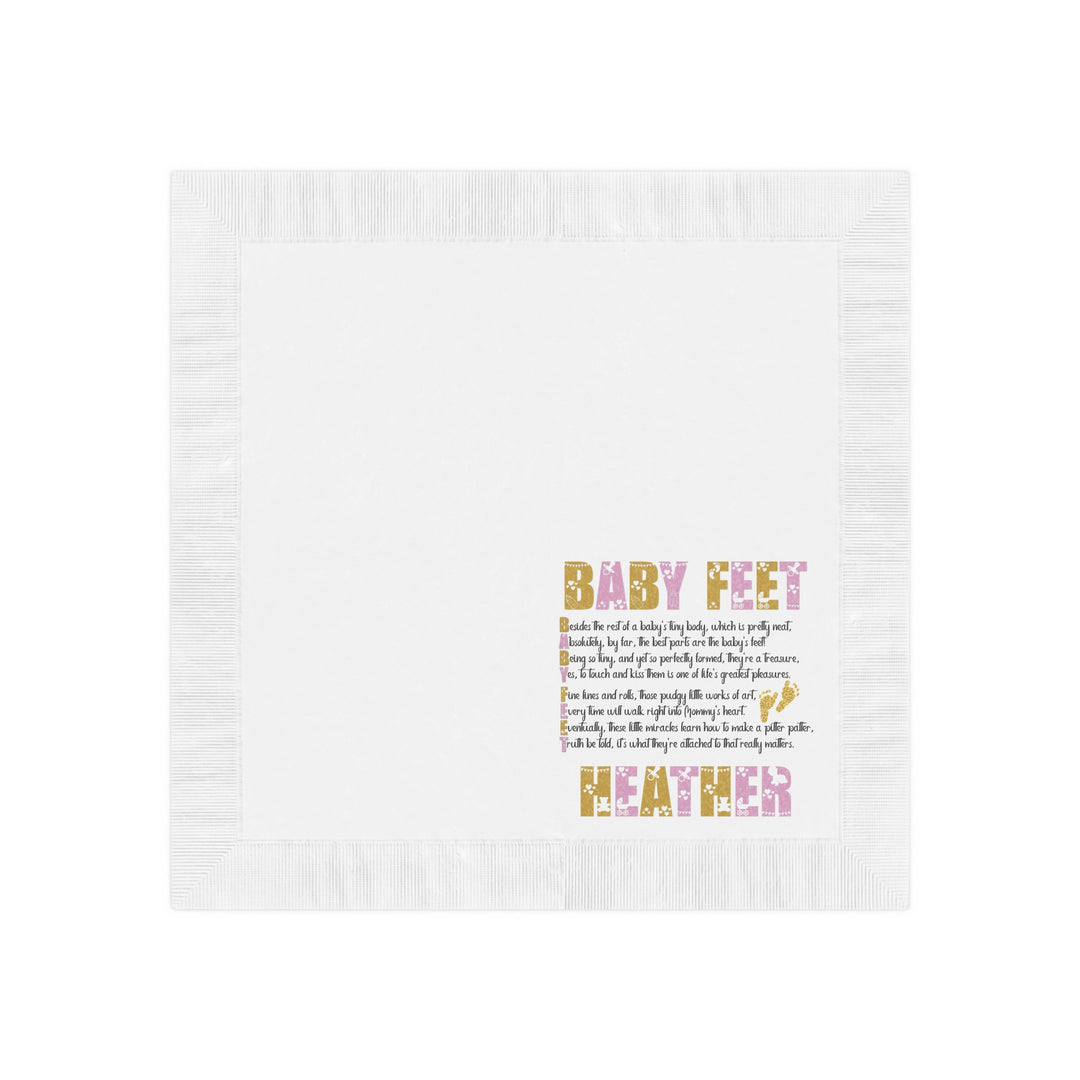 "Baby Feet" White Coined Napkins Baby Shower Napkins  - Gold-Pink- Personalized