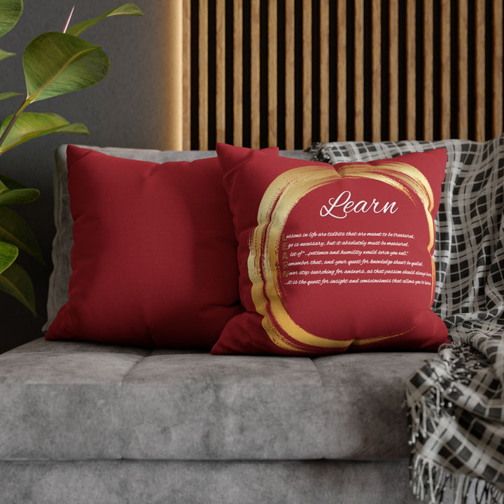 "Learn" Acrostic Poem Pillow Cover from "Learn, Lead, Believe" - Red