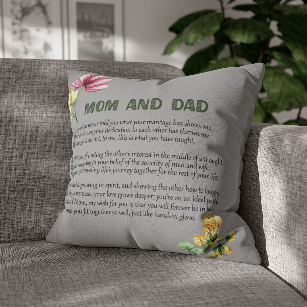 Mom and Dad Acrostic Poem Pillow Cover - Grey