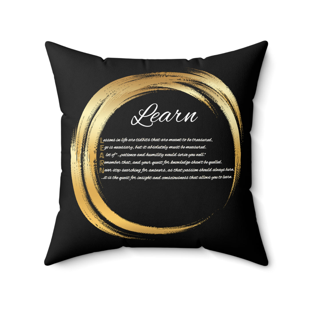 "Learn" Acrostic Poem Pillow from "Learn, Lead, Believe" Collection - Black