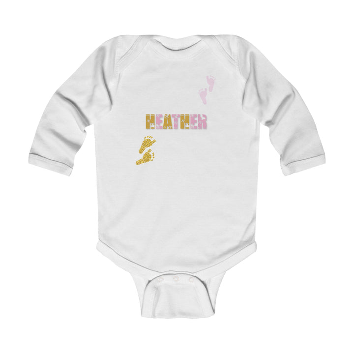 Baby Feet Acrostic Poem Infant Long Sleeve Bodysuit -Pink-Gold Footprints