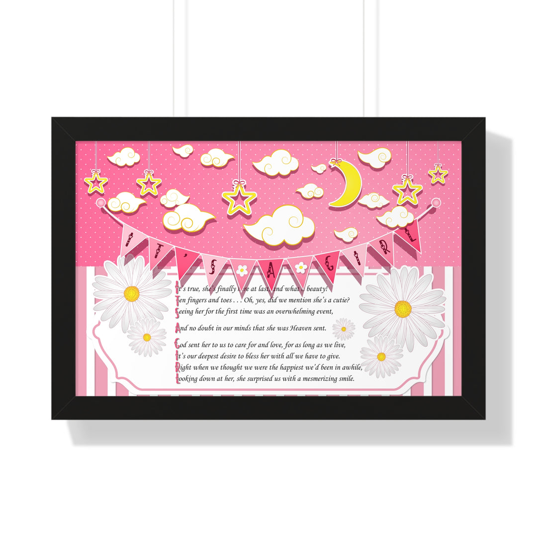 Baby Steps "It's a Girl" Framed Print - Pink Stripes -No Personalization