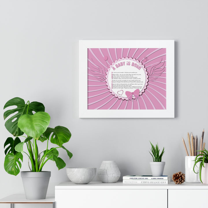 Baby Steps Acrostic Poem Framed Print "A Baby is Born" - Pink
