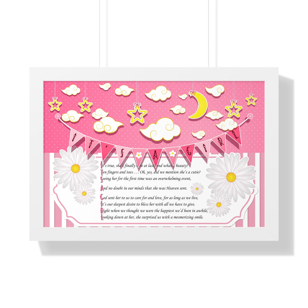 Baby Steps "It's a Girl" Framed Print - Pink Stripes -No Personalization