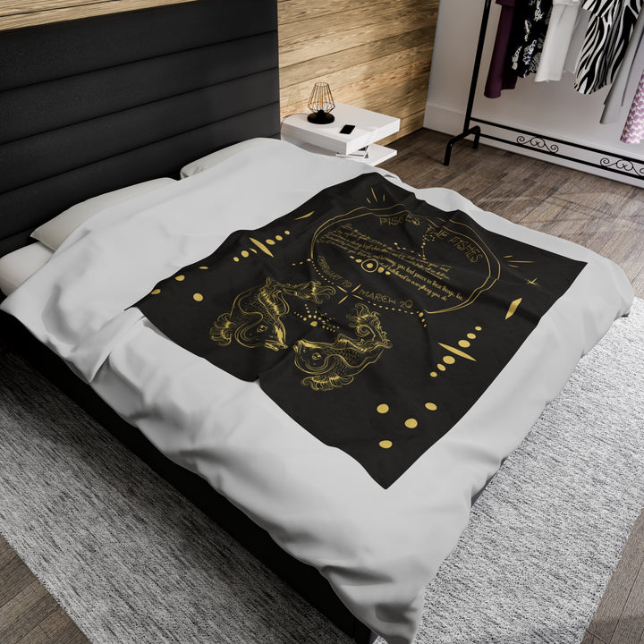 Written in the Stars Velveteen plush blanket with acrostic poem spelling out "Pisces"