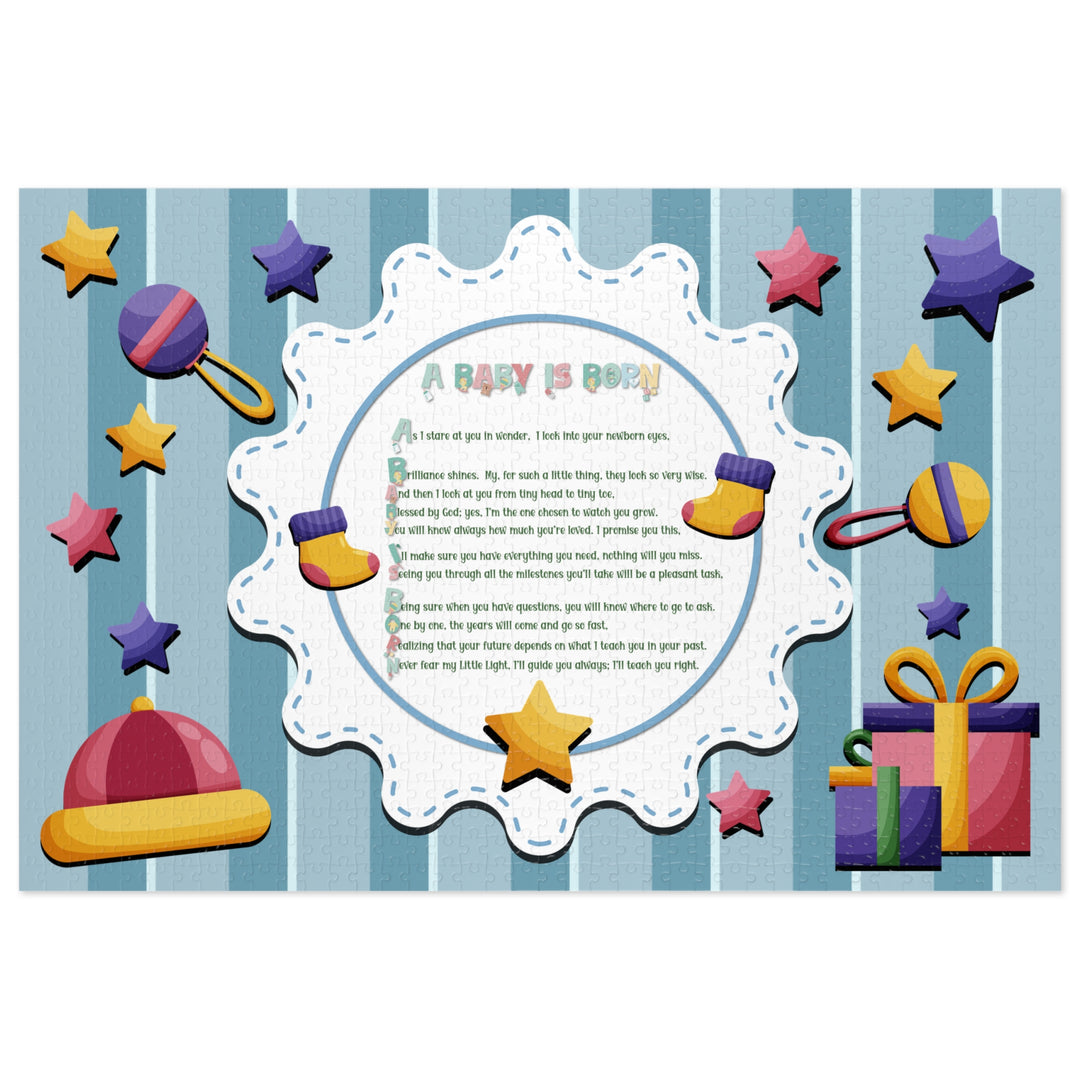 A Baby is Born Acrostic Poem Jigsaw Puzzle - Stars - Tin Box
