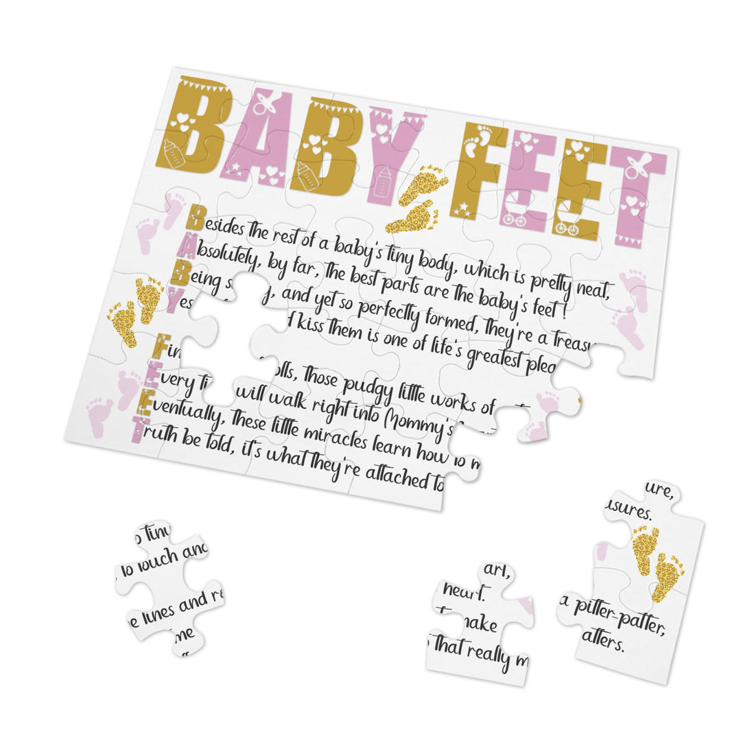 "Baby Feet" Acrostic Poem Jigsaw Puzzle - Pink and Gold - No Personalization
