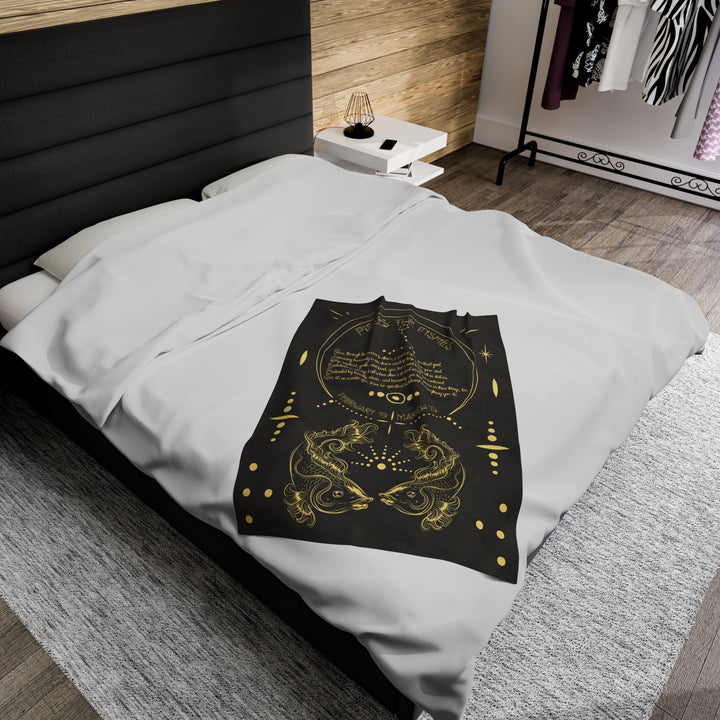 Written in the Stars Velveteen plush blanket with acrostic poem spelling out "Pisces"