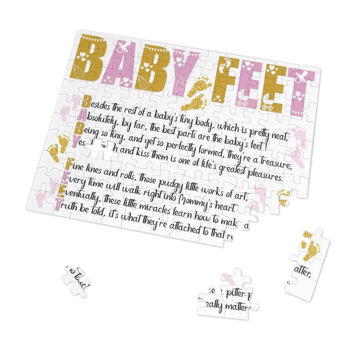 "Baby Feet" Acrostic Poem Jigsaw Puzzle - Pink and Gold - No Personalization