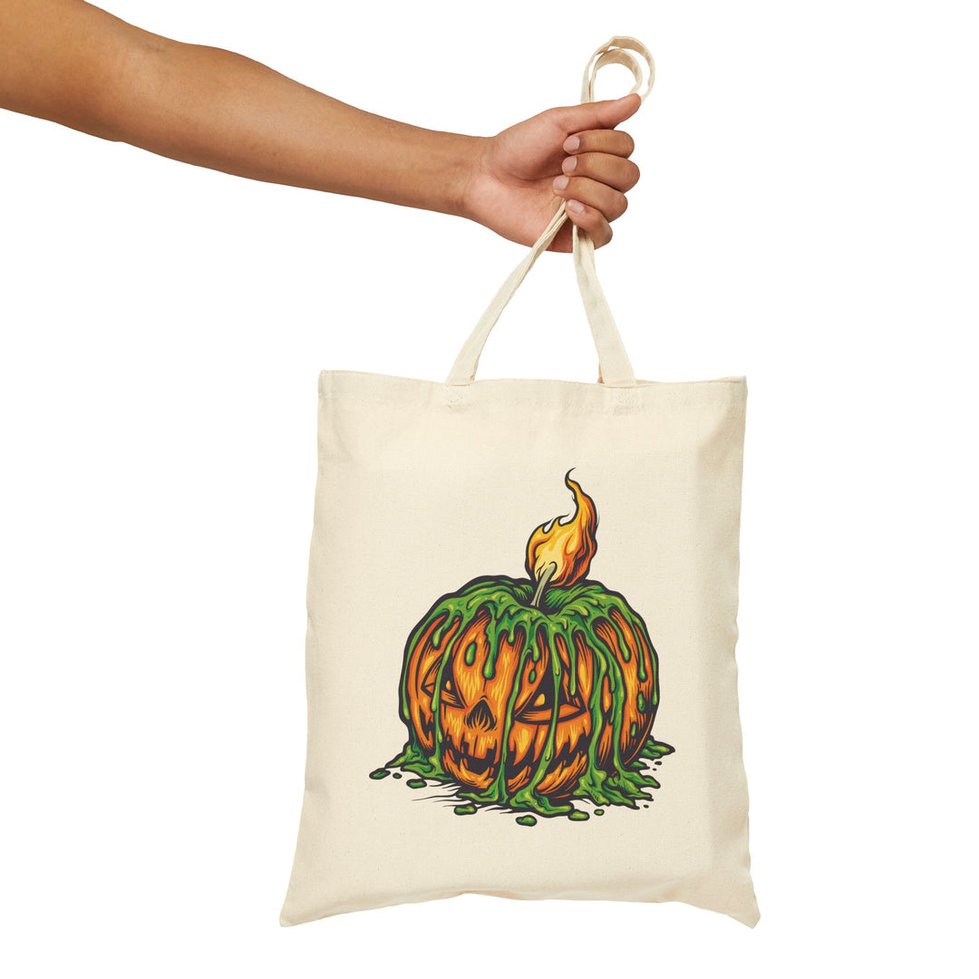 "Happy Halloween" Acrostic Poem Canvas Candy Tote Bag - Creepy Pumpkin - No Personalization