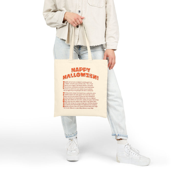 "Happy Halloween" Acrostic Poem Canvas Candy Tote Bag - Old Witch - Personalized