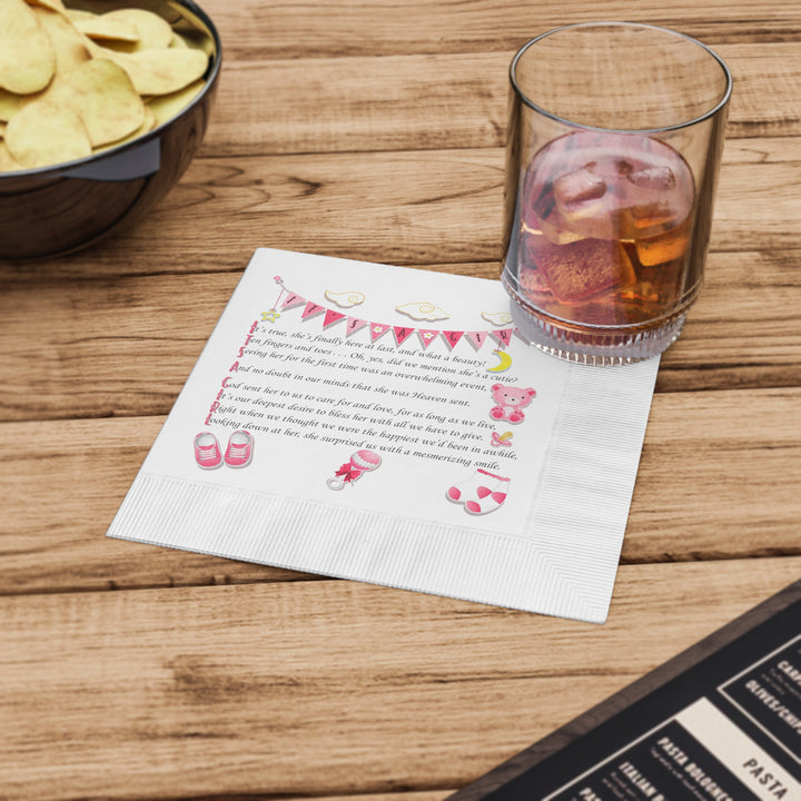 Baby Steps "It's a Girl" White Coined Napkins
