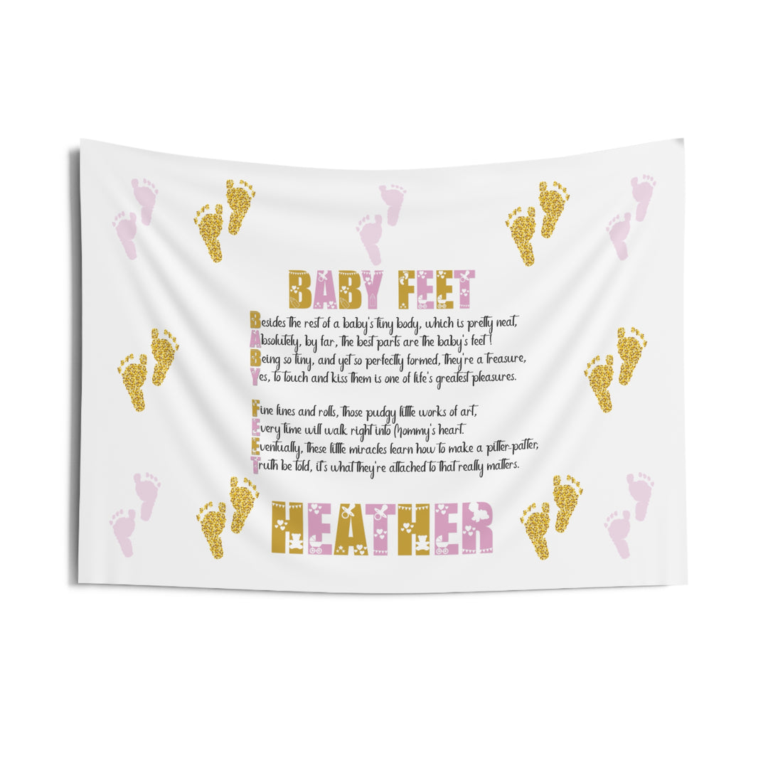 "Baby Feet" Acrostic Poem Baby Shower Backdrop - Pink and Gold - Personalized