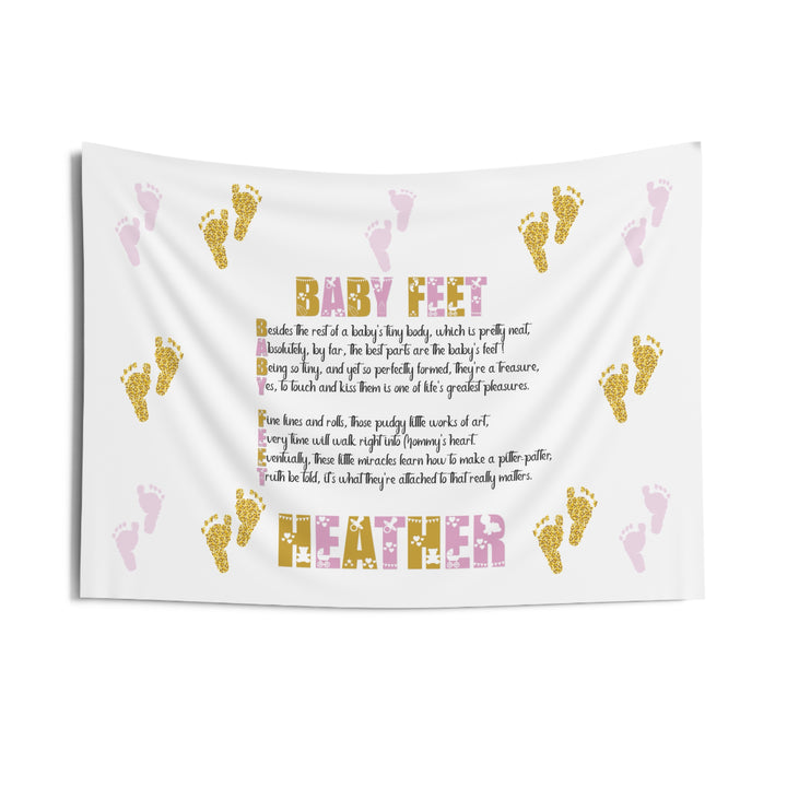 "Baby Feet" Acrostic Poem Baby Shower Backdrop - Pink and Gold - Personalized