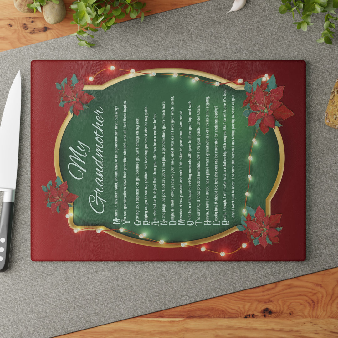 My Grandmother Acrostic Poem Glass Cutting Board - Poinsettias