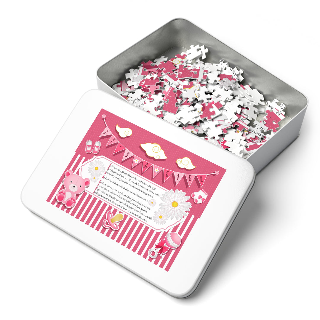 It's a Girl Acrostic Poem Puzzle - Banner and Stripes - No Personalization