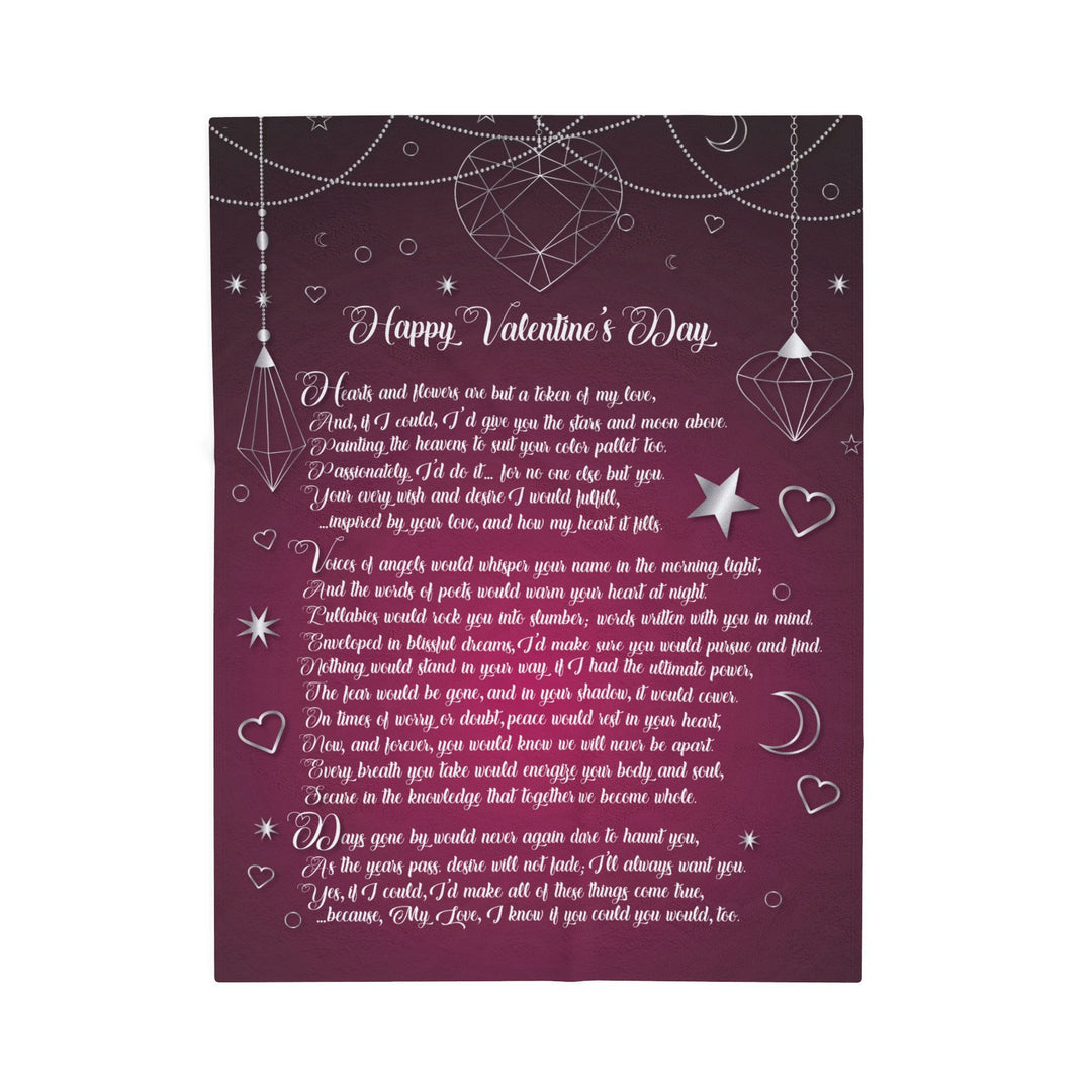 "Happy Valentine's Day" Acrostic Poem Velveteen Plush Blanket - Hearts-Stars