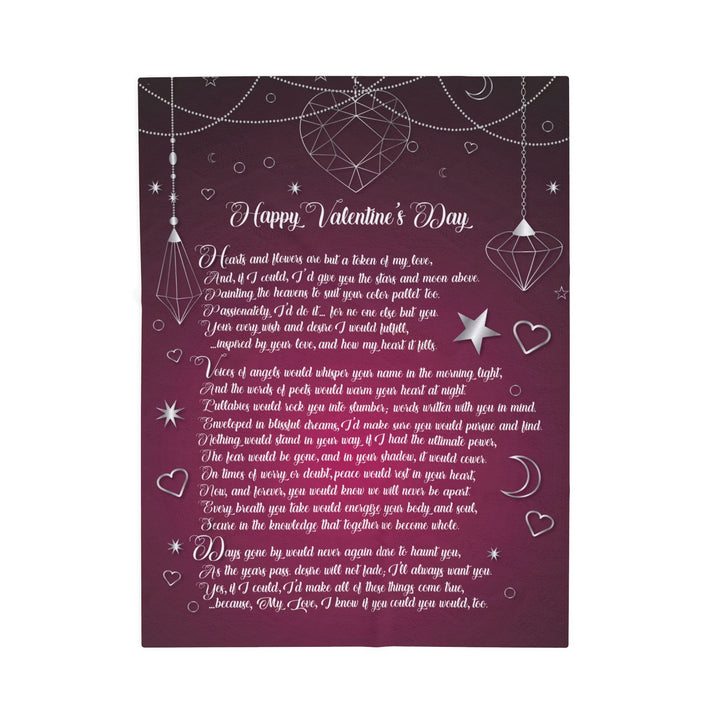"Happy Valentine's Day" Acrostic Poem Velveteen Plush Blanket - Hearts-Stars