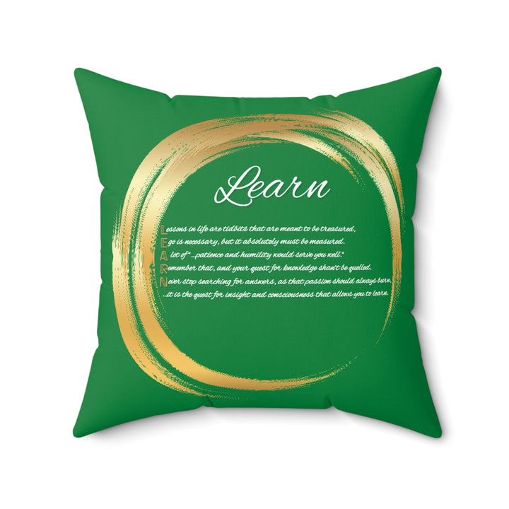 "Learn" Acrostic Poem Pillow from "Learn, Lead, Believe" Collection - Green