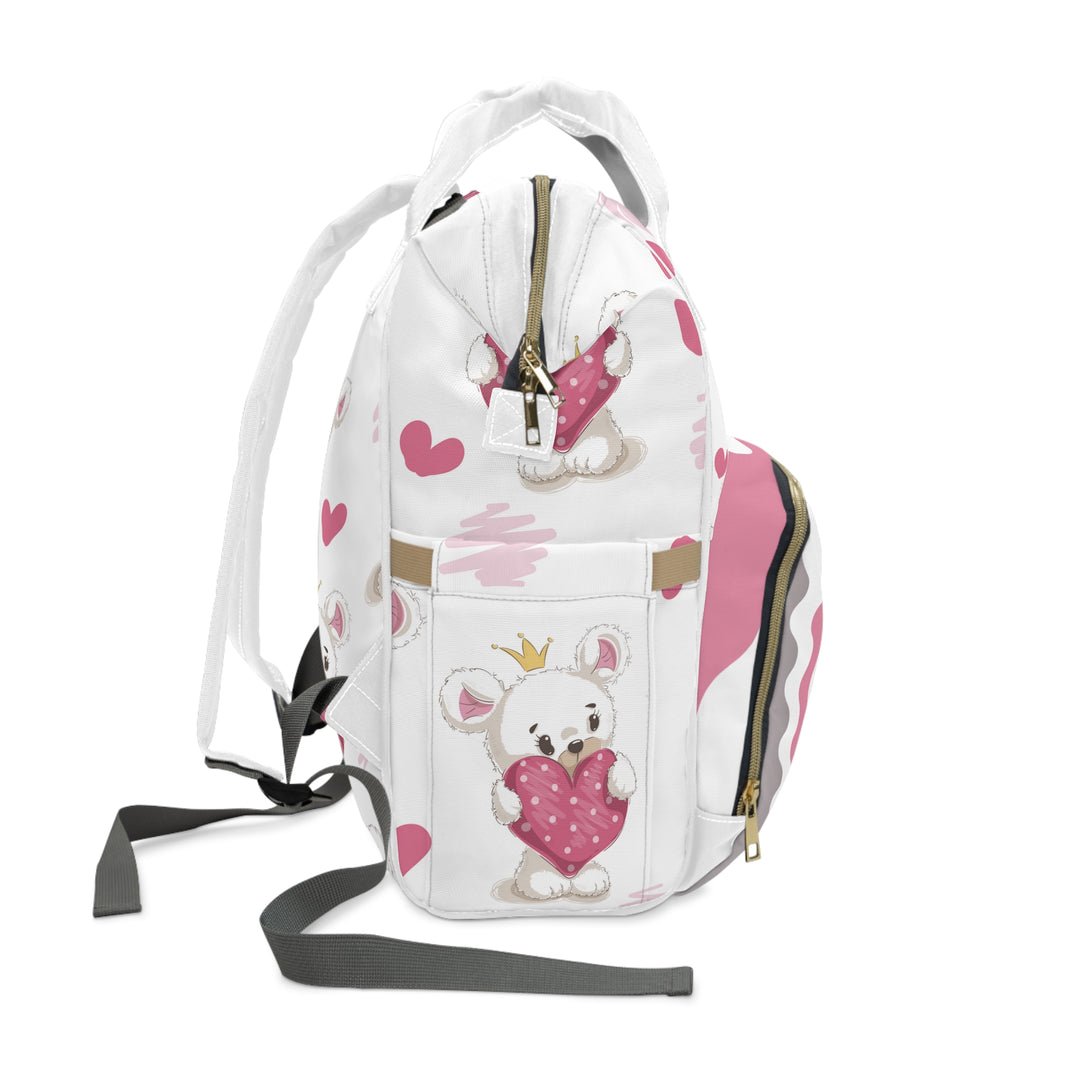 Baby Steps Multifunctional Diaper Backpack - "It's a Girl" -Teddy Bear and Hearts- Personalized
