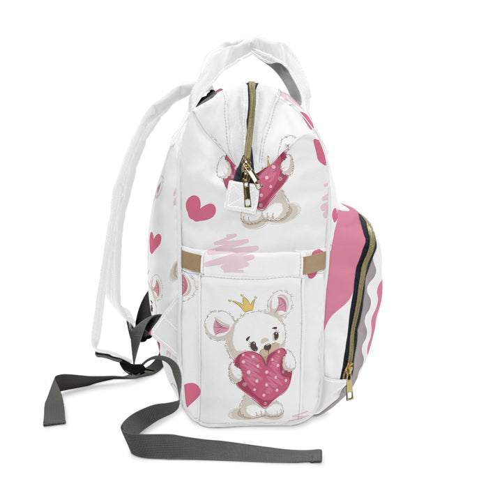 Baby Steps Multifunctional Diaper Backpack - "It's a Girl" -Teddy Bear and Hearts- Personalized
