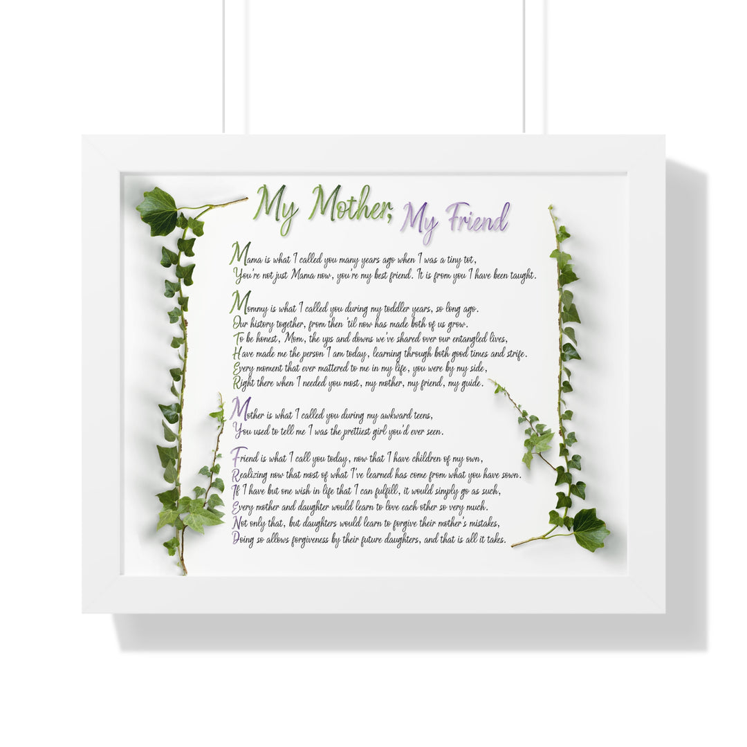 "My Mother, My Friend" Framed Acrostic Poem Print - Soft