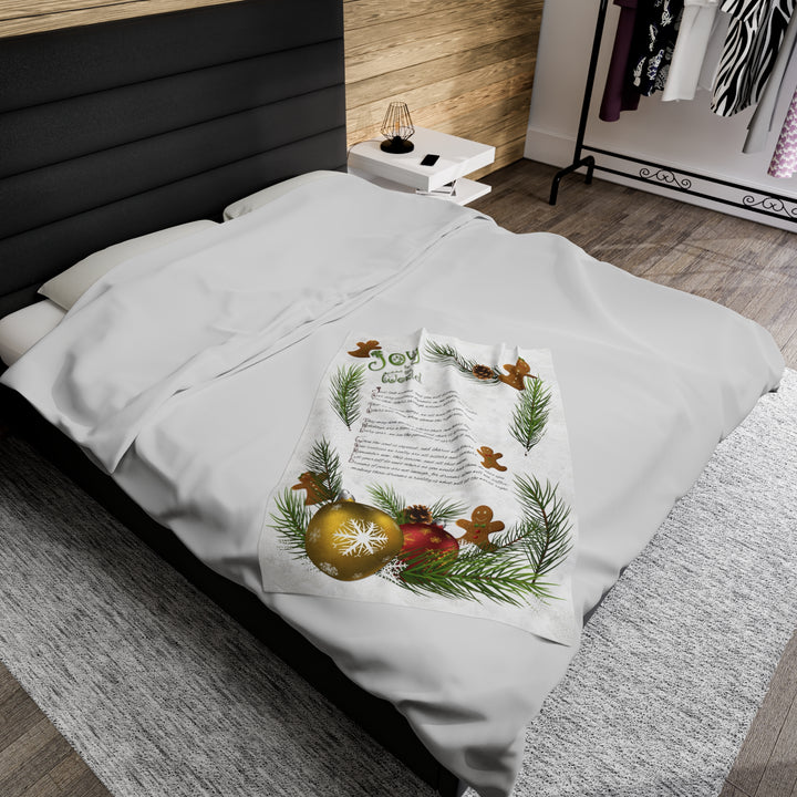 It's Just a Phrase Velveteen Plush Blanket - Gingerbread Design with Acrostic Poem "Joy to the World" - Gingerbread