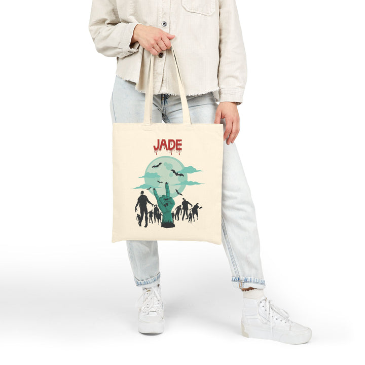 Happy Halloween Canvas Candy Tote Bag - Zombie - Personalized